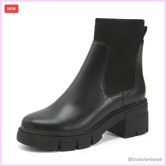 Chunky Block Heel Platform Lug Sole Elastic Chelsea Boots Women's Ankle Booties